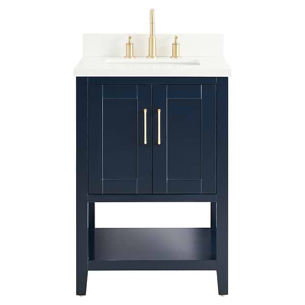 Sheraton 24" Navy Vanity with Pure White Quartz Top and Ceramic Basin
