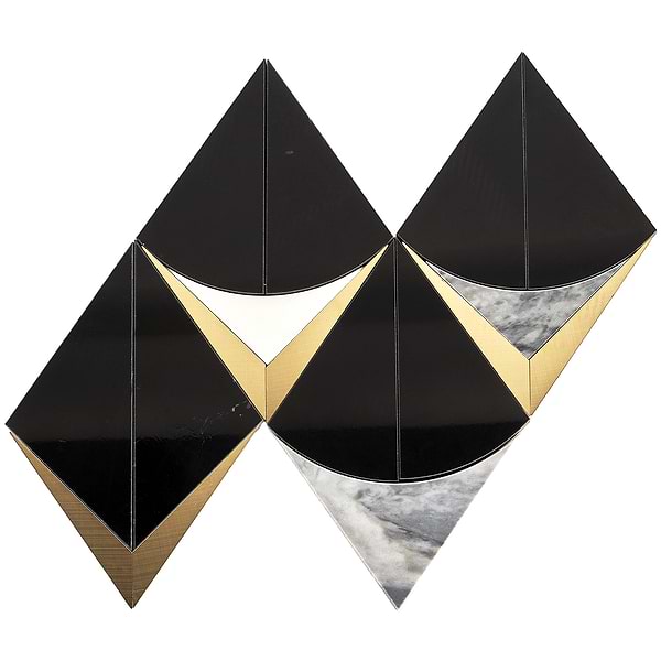 Regis Nero Waterjet Polished Marble Mosaic Tile- Black and Brass