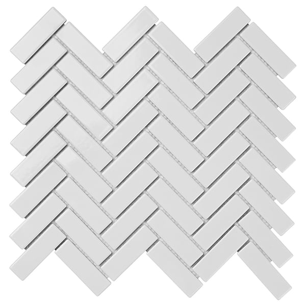 Serenity White 1x3 Herringbone Polished Porcelain Mosaic Tile