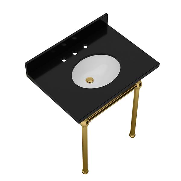 Pierce Brushed Brass 30" Single Console with Oval Sink and Black Granite Top