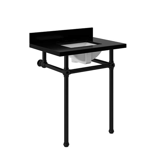 Pierce Matte Black 30" Single Console with Rectangle Sink and Black Granite Top