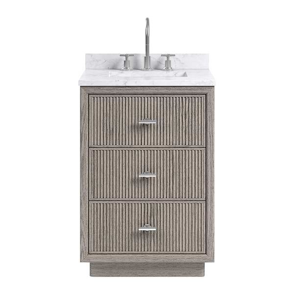 TileBar Studio Vanities Rhett Steel Oak 24" Single Vanity with Carrara Marble Top