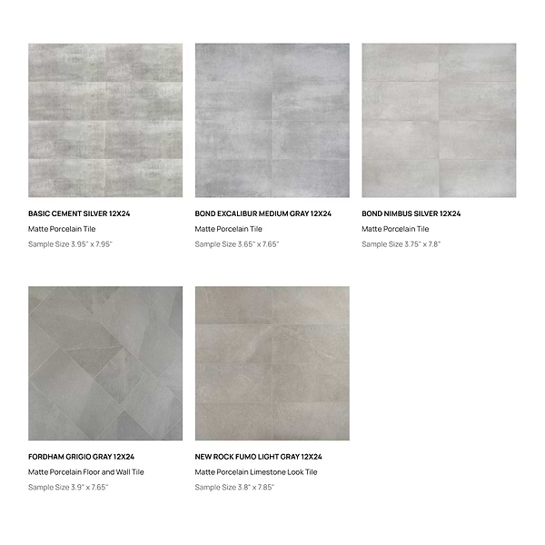 Top Selling Gray 12x24 Floor Porcelain Tiles Sample Bundle (5)