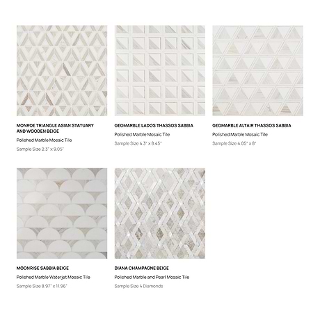 Top Selling White & Beige Marble Mosaic Tiles Sample Bundle (5)