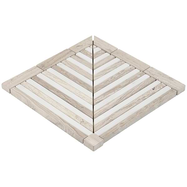 Monroe Corner Asian Statuary and Wooden Beige 8x8 Marble Mosaic Tile-  Polished
