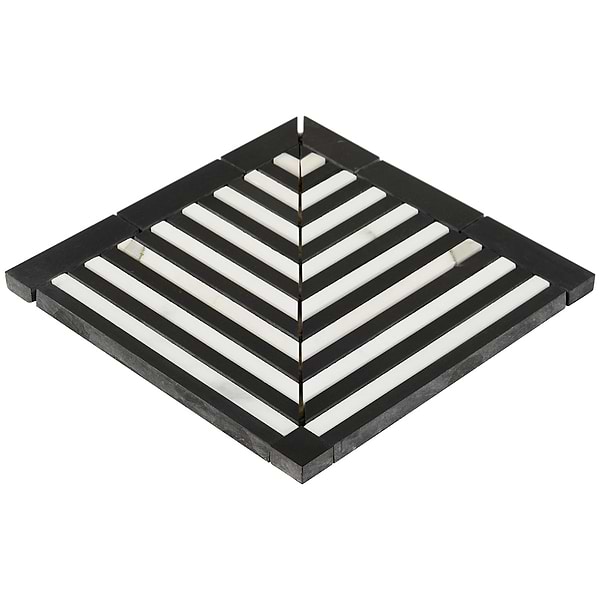 Monroe Corner Calacatta and Black Jade 8x8 Marble Mosaic Tile- Polished