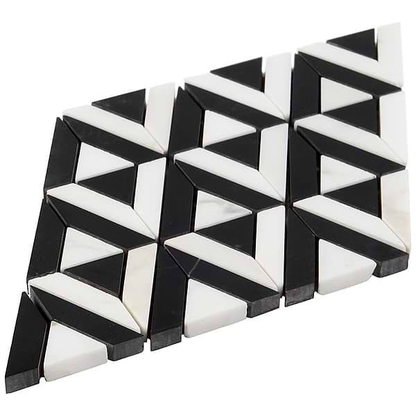 Monroe Triangle Calacatta and Black Jade Polished Marble Mosaic Tile