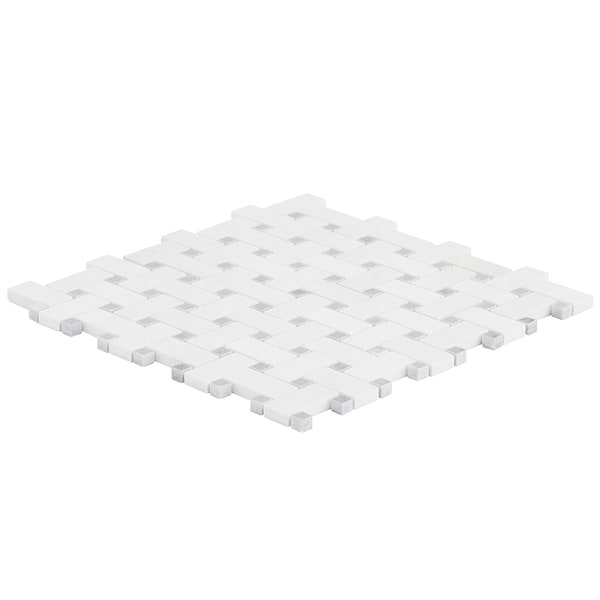 Trenza Basket Weave Asian Statuary & Silver Dot 1x2 Marble Tile