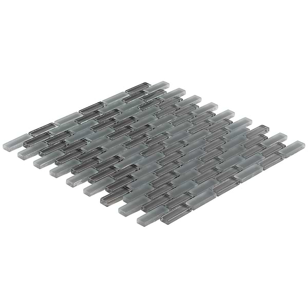 Disco-Loft Ash Gray 1/2x2 Brick Pattern Glass Polished Mosaic Tile