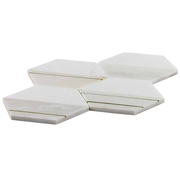 Fuse Bianco 6" Polished Marble and Brass Inlay Mosaic