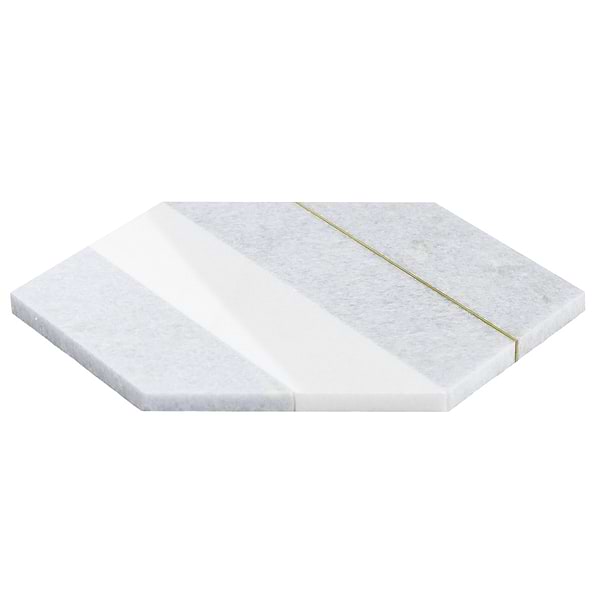 Margo Blue and Gold 9" Hexagon Polished Blue Celeste Marble and Brass Mosaic Tile