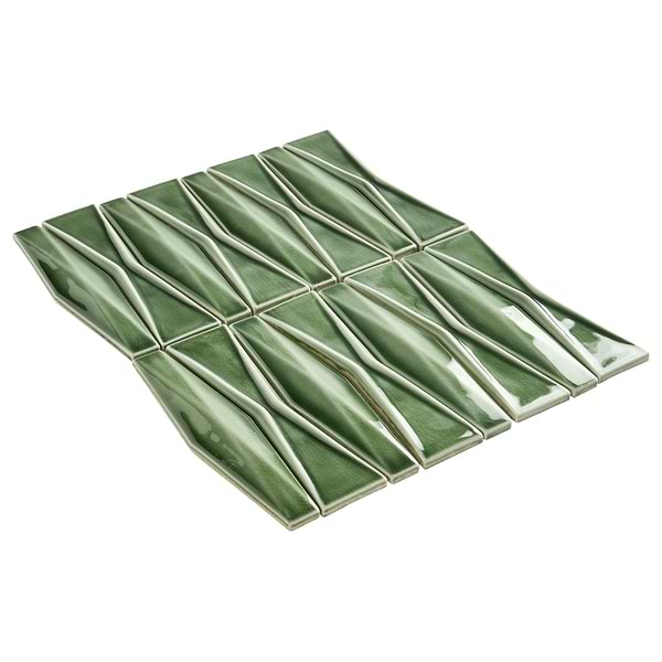 Nabi Harlequin Fern Green 2x8 Crackled Glossy Glass Mosaic Tile