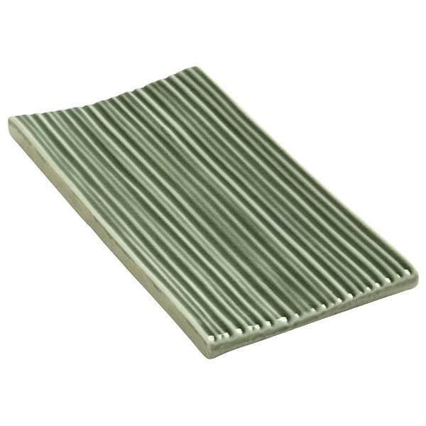 Nabi Subway Fern Green 4.5x9 Fluted Ridged Crackled Glossy Glass Tile