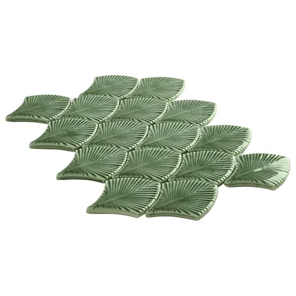 Nabi Fish Scale Fern Green 3x4"  Crackled Glossy Glass Mosaic Tile