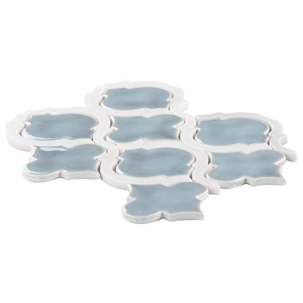 Nabi Arabesque Arctic Blue 4" Crackled Mixed Finish Glass & Marble Mosaic Tile