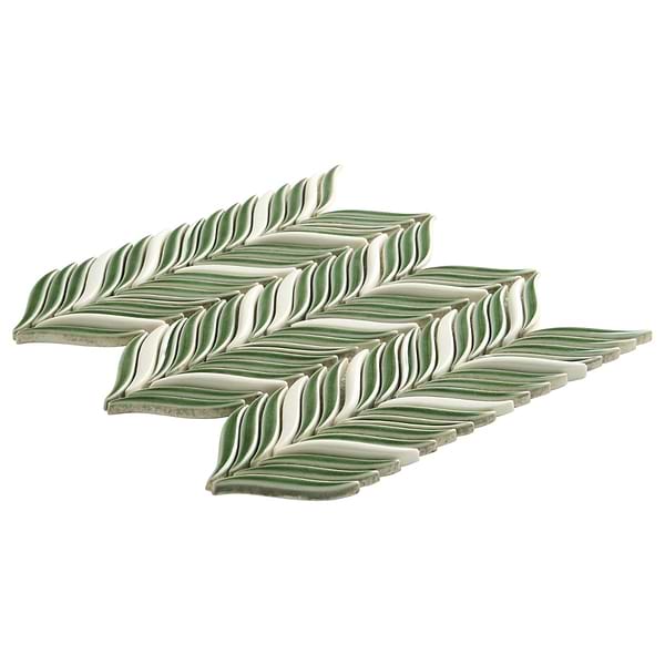 Nabi Alula Fern Green Chevron Crackled Glossy Glass Mosaic Tile