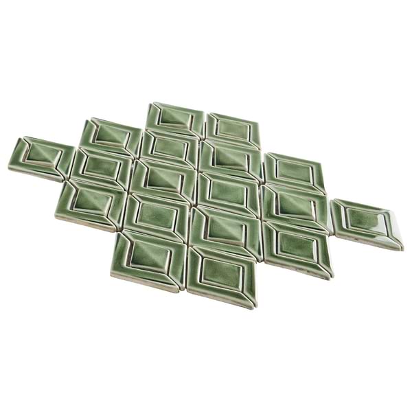 Nabi Jewel Fern Green 3D Crackled Glossy Glass Mosaic Tile