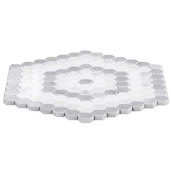 Juno Honeycomb Gray and White 1" Hexagon Polished Marble Mosaic Tile