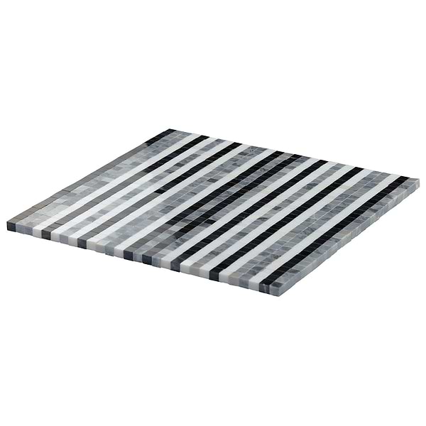 Microsaic Lines Night Black Polished Marble Mosaic Tile