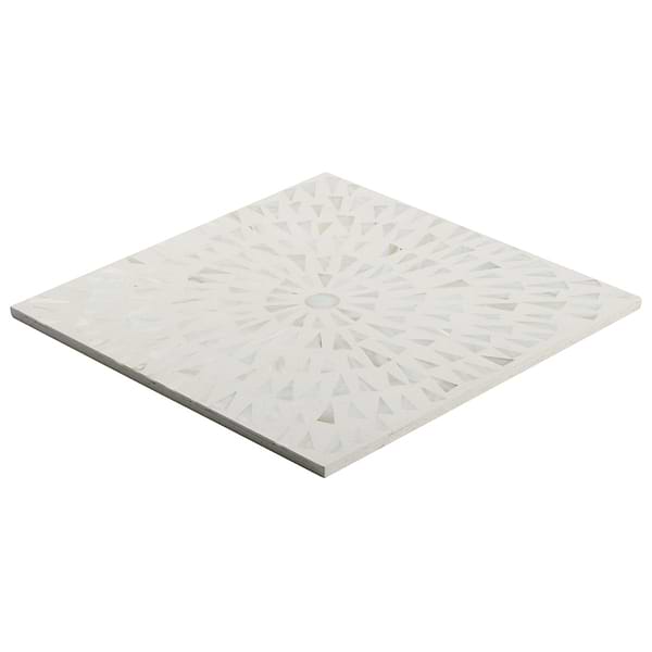 Estee Frosty White 12x12 Polished Pearl Inlay and Cement Tile