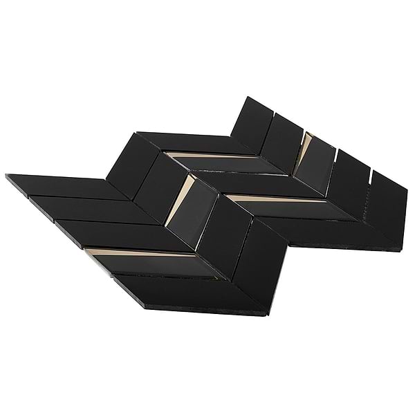 Kasol Portoro Black 2x4 Marble and Mirrored Glass Polished Mosaic Tile