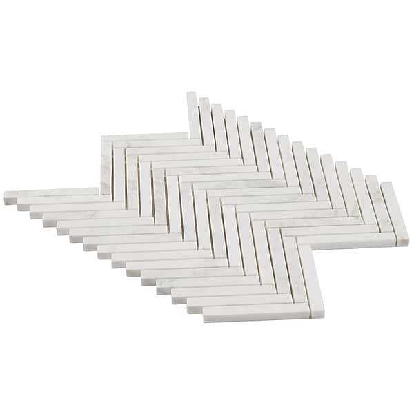 Alaska White 1/2"x4" Herringbone Polished Marble Mosaic Tile