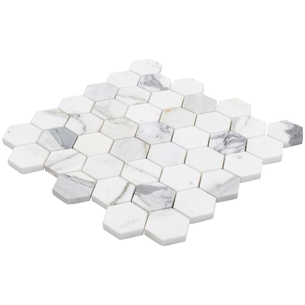Calacatta 2" Hexagon Polished Marble Tile 