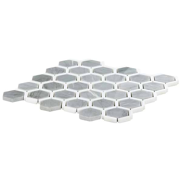 Florentine Halley Gray & White Thassos 2" Hexagon Polished Marble Mosaic Tile