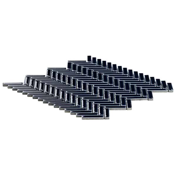 Kai Royal Blue 1x2" Herringbone Crackled Glossy Porcelain Mosaic Tile