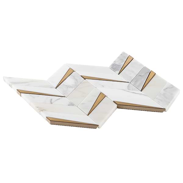 Vara Calacatta Polished Marble and Brass Mosaic Tile