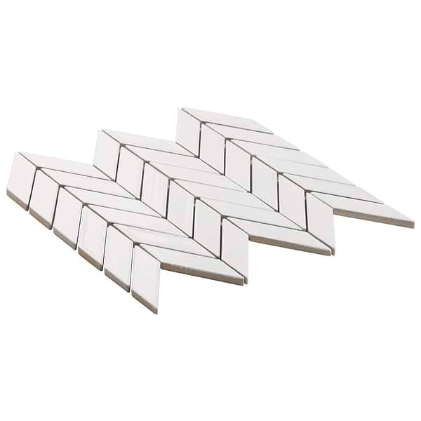 Brookline Chevron Cloud White 1x5 Glossy Ceramic Mosaic Tile