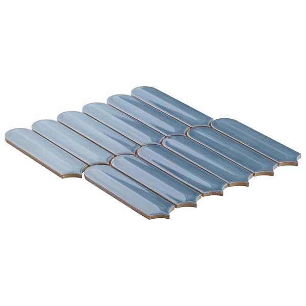 Brookline Feather Coastal Blue 2x7 Fish Scale Glossy Ceramic Mosaic Tile