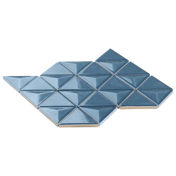 Brookline Triangle Coastal Blue 4" Glossy Ceramic Mosaic Tile