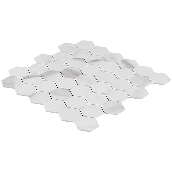 Calacatta White 2" Hexagon Peel & Stick Self Adhesive Marble Look Matte Mosaic Wall Tile
