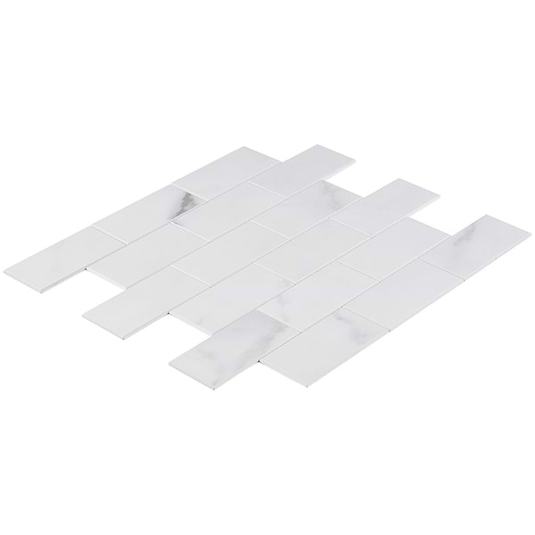 Calacatta LPS White 2x4 Brick Solid Core Peel & Stick Self Adhesive Marble Look Matte Tile