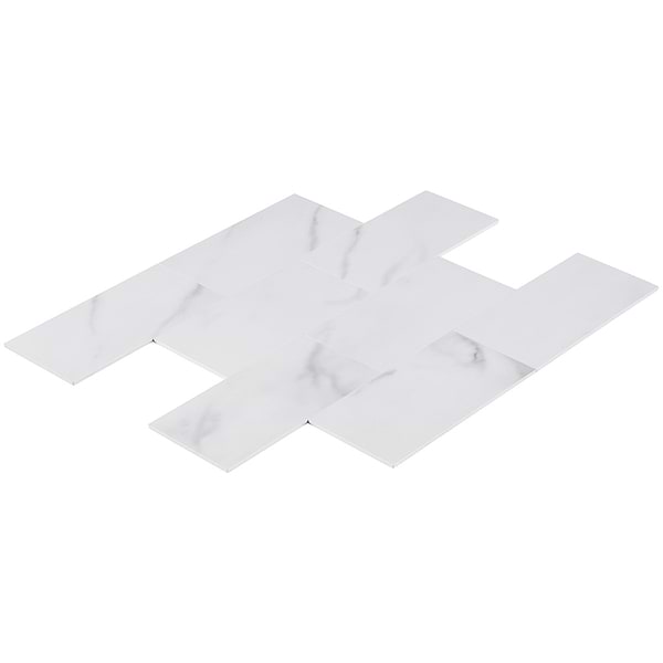 Calacatta LPS White 3x6 Brick Seamless Solid Core Peel & Stick Self Adhesive Marble Look Matte Tile