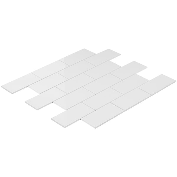 Pure White LPS 2x4 Brick Solid Core Peel & Stick Self Adhesive Polished Tile