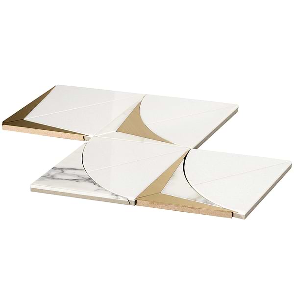 Regis Bianco Waterjet Polished Marble Mosaic Tile- White and Brass