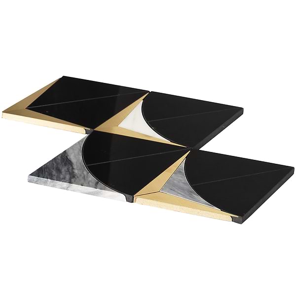 Regis Nero Waterjet Polished Marble Mosaic Tile- Black and Brass