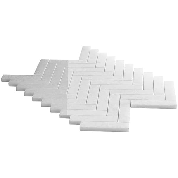 Snow White 1x4 Herringbone Polished Marble Mosaic