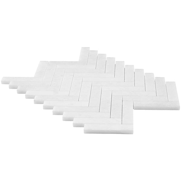 Snow White 1x4 Herringbone Honed Marble Mosaic
