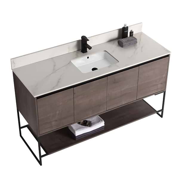 Amani 60" Classic Gray Single Vanity with Sintered Stone Carrara Top
