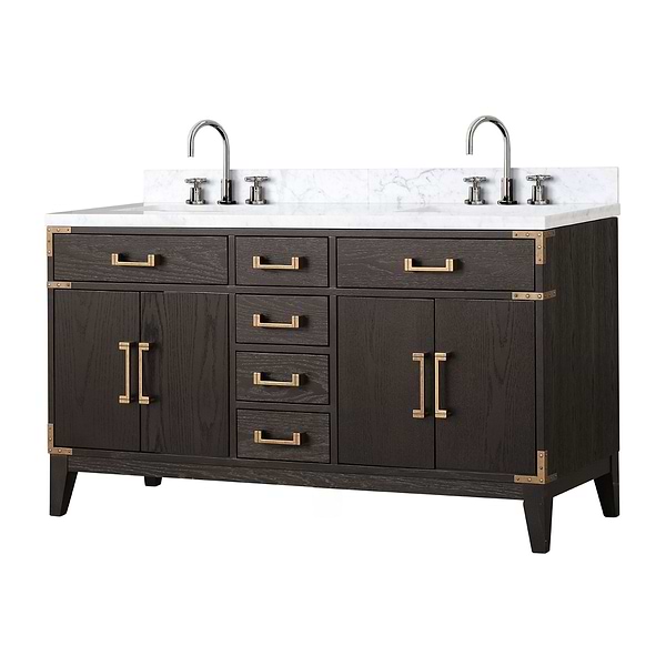 Aiden Brown Oak 60" Double Vanity with Carrara Marble Top