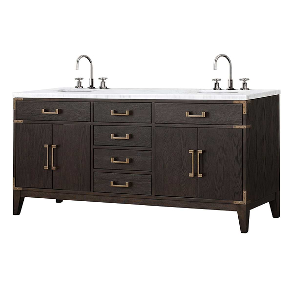 Aiden Brown Oak 72" Double Vanity with Carrara Marble Top