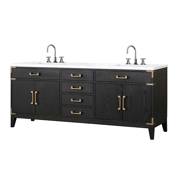 Aiden Black Oak 80" Double Vanity with Carrara Marble Top