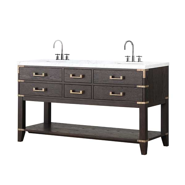 Calico Brown Oak 60" Double Vanity with Carrara Marble Top