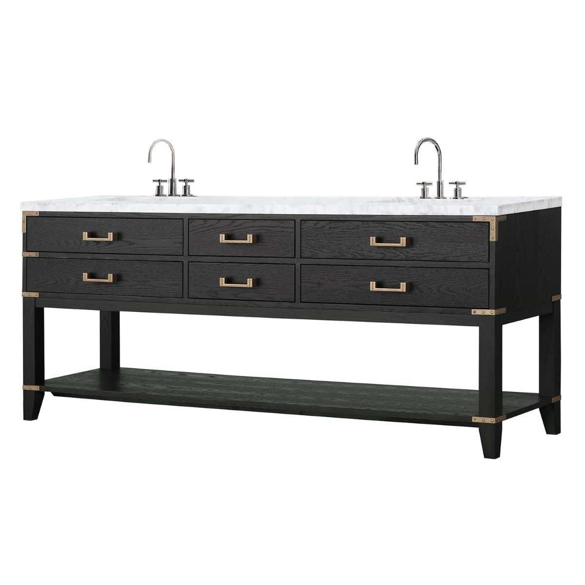 Calico Black Oak 80" Double Vanity with Carrara Marble Top