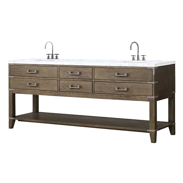 Calico Gray Oak 80" Double Vanity with Carrara Marble Top