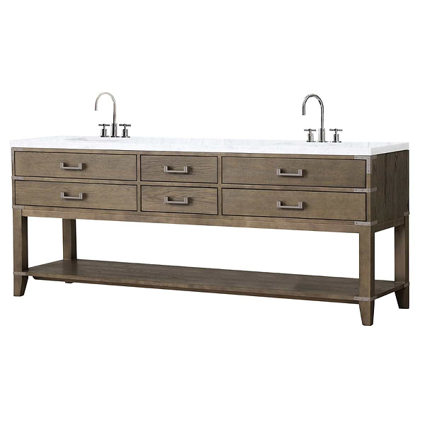 Calico Gray Oak 84" Double Vanity with Carrara Marble Top