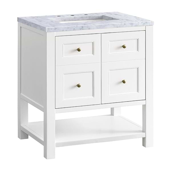 James Martin Vanities Breckenridge Bright White 30" Single Vanity with Carrara Marble Top